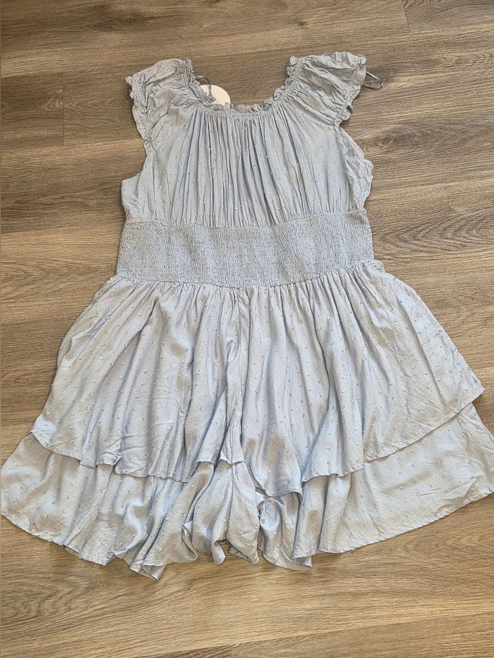 Princess Polly Light Blue Off-Shoulder Smocked Romper - Picture 5 of 10